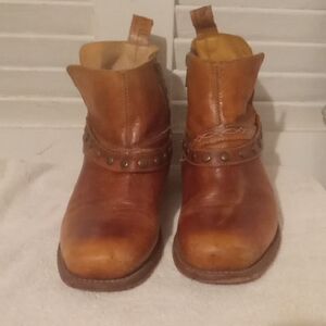 Bed|Stu Brown Leather Ankle Boots with Studded Strap